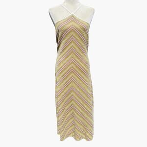 Misa Dali Metallic Dress‎ Womens Large Chevron Midi Retro Disco Party Resort